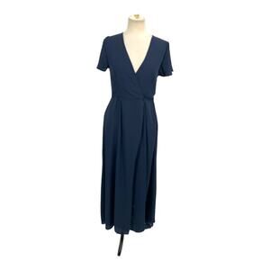 Love X Design Navy Blue V Neck Flutter Sleeve Chiffon Gown Size Small NWOT